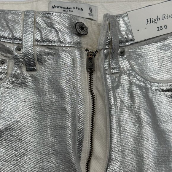 Abercrombie & Fitch Size 0 / 25 Silver White Metallic Y2K Denim Midi Skirt NWT - Picture 4 of 9